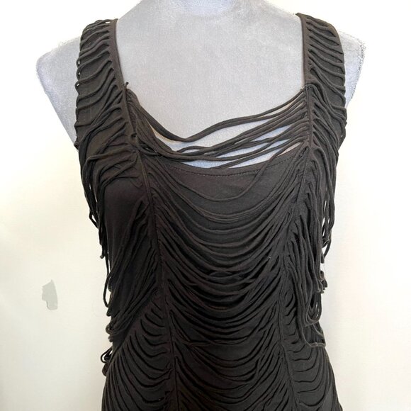 Allsaints Strappy Mummy Dress Black Size 12 Medium Cotton Fringe Tattered Gothic - Picture 4 of 15